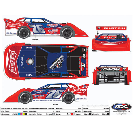 **PRE-ORDER** Overton #76 Budweiser 1:24 Diecast