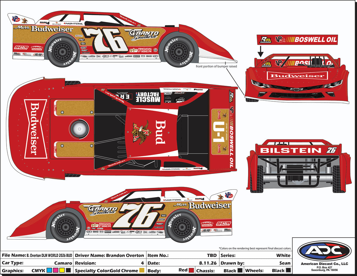 Brandon Overton Salute to Bud Series 3 of 4 | Tribute to Miss Budweiser 1:24 ADC Diecast